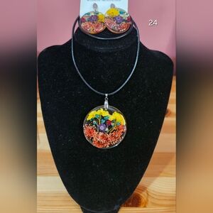 Floral Pendant Necklace And Earrings